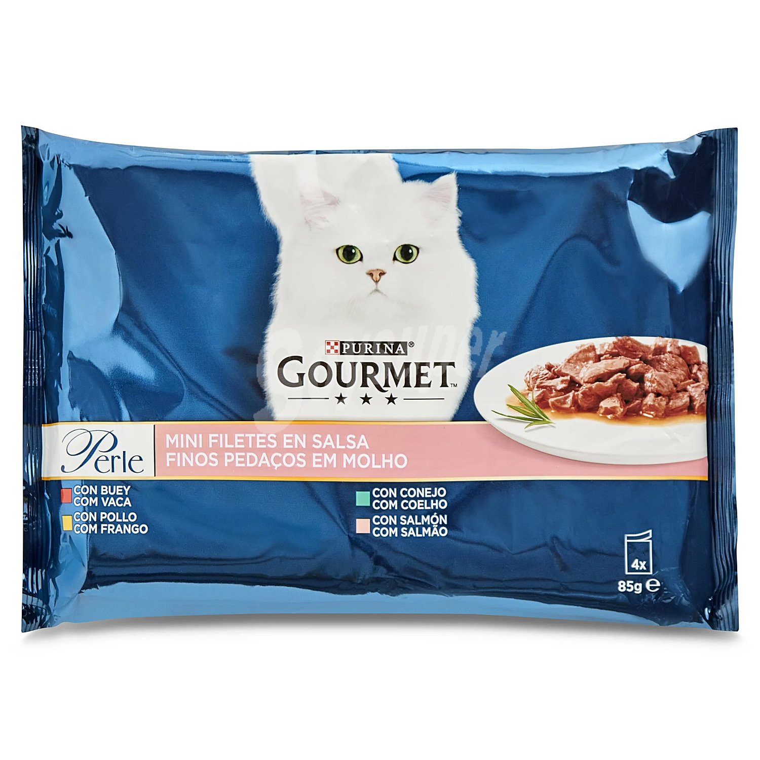 Comida para gatos adultos láminas de buey y pollo purina gourmet perle