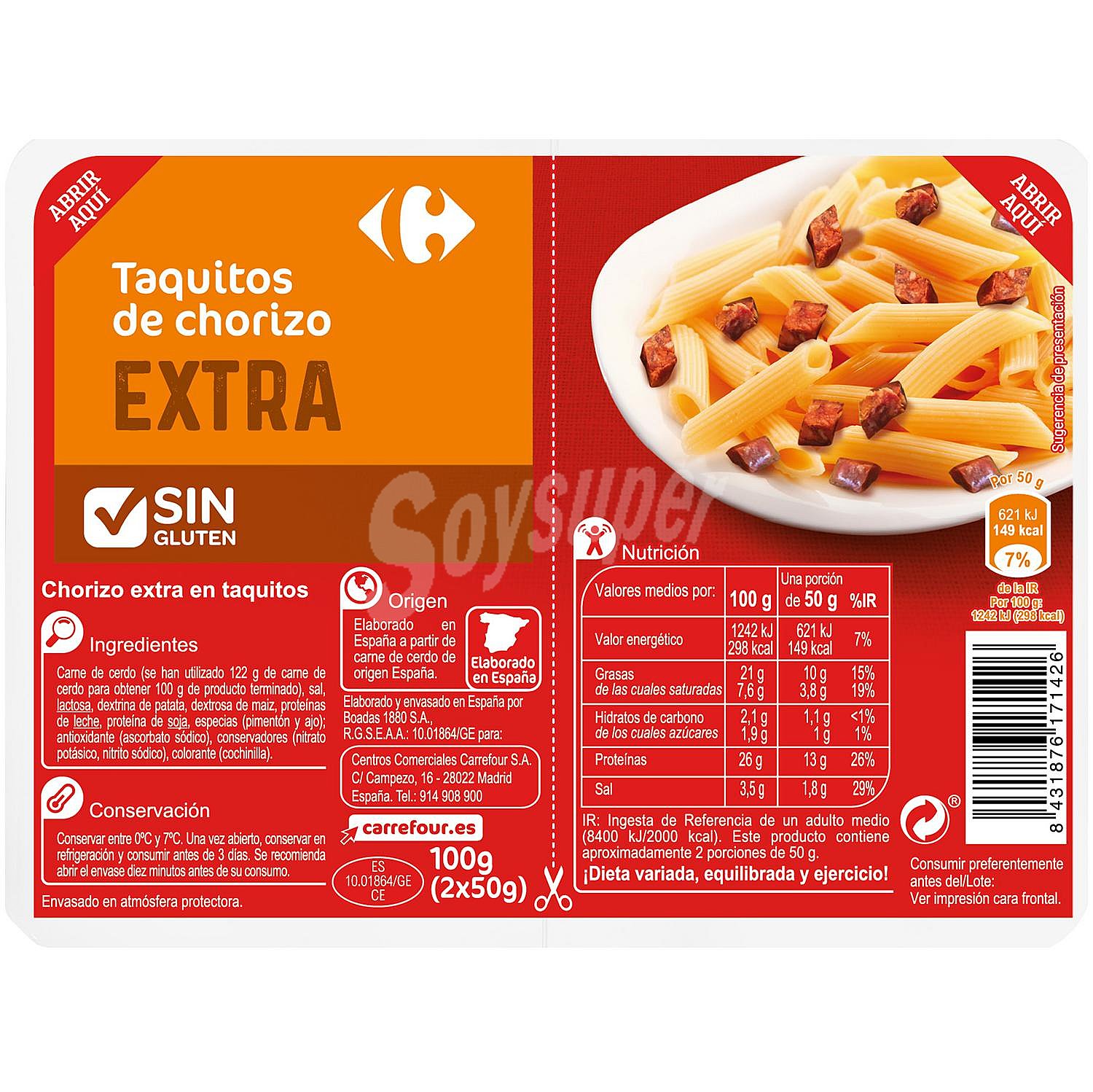 Taquitos de chorizo extra Carrefour sin gluten