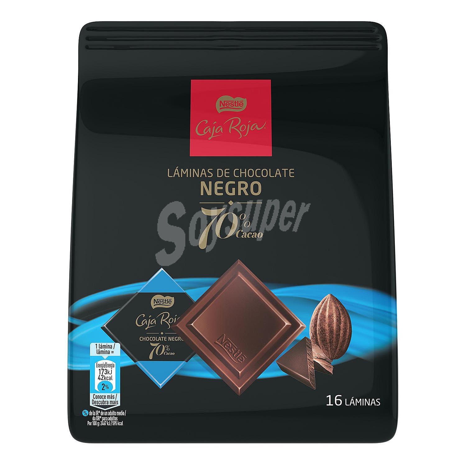 Láminas de chocolate negro 70% cacao