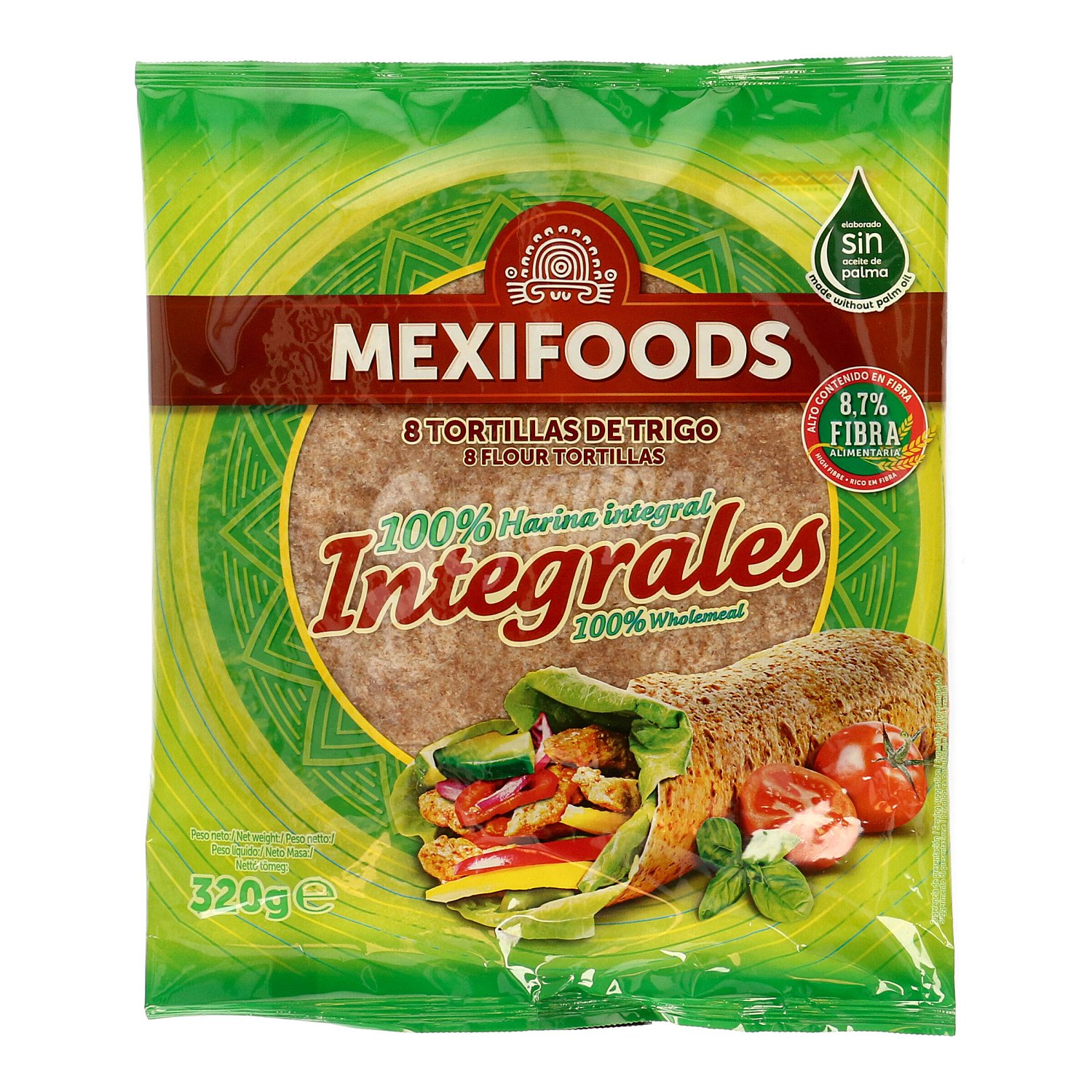 Tortillas de trigo integrales bolsa 8 unidades 320 gr