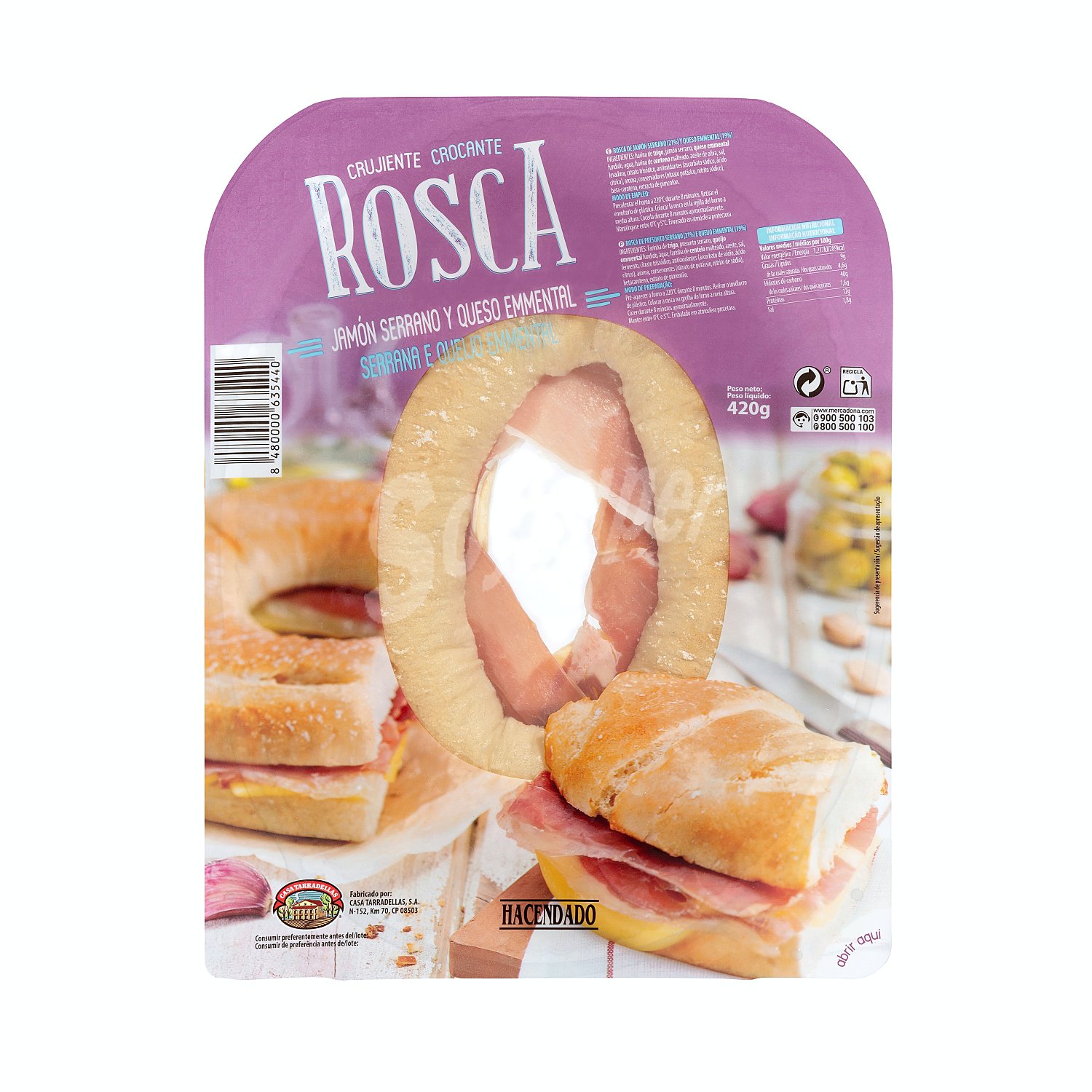 Rosca fresca jamon curado queso emmental