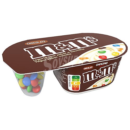 Danone Yogur con sabor a vainilla y m&m´s (grajeas de colores de chocolate con leche) danone