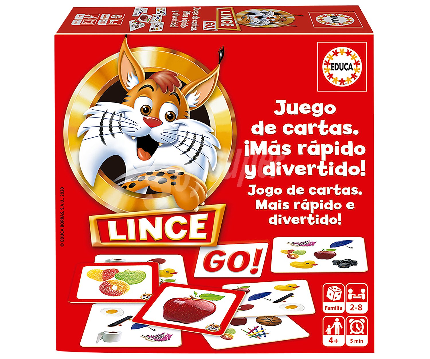 Juego infantil de cartas y rapidez visual Lince Go, de 2 a 8 jugadores, educa.