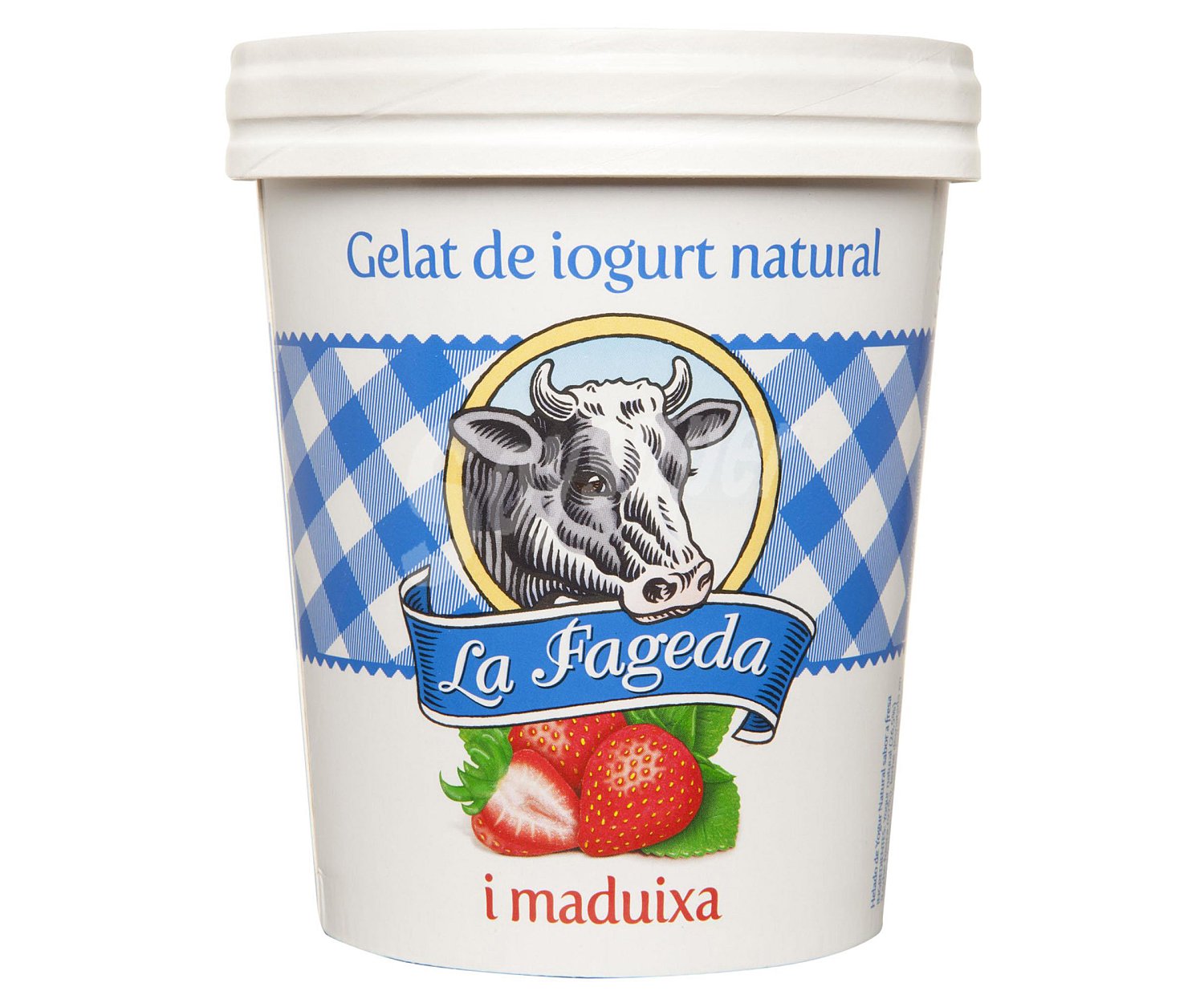 Tarrina de helado de yogurt natural con sabor a fresa