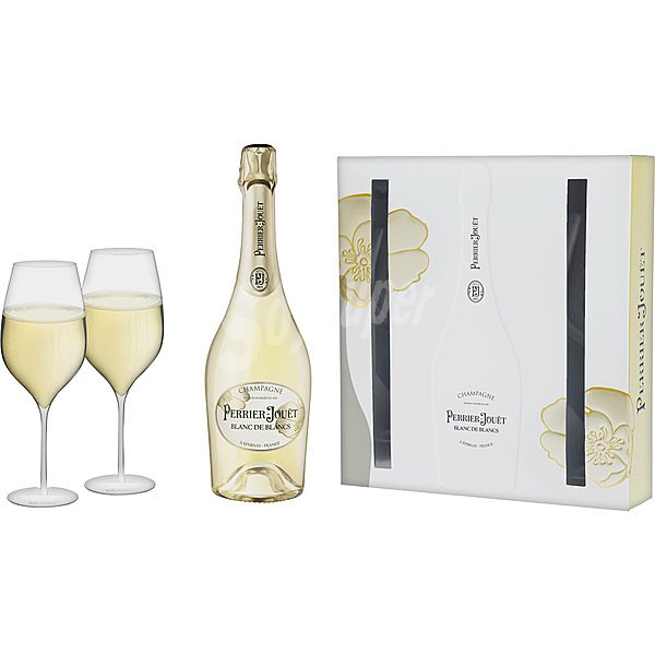 Champagne Blanc de Blancs Estuche botella 75 cl con dos copas