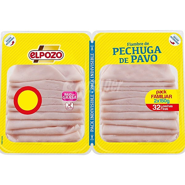 Fiambre de pechuga de pavo bajo en grasa en lonchas sin gluten pack 2 x 150 G