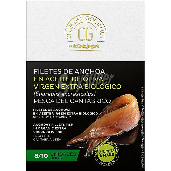 Filetes de anchoa del Cantábrico en aceite de oliva virgen extra biológico