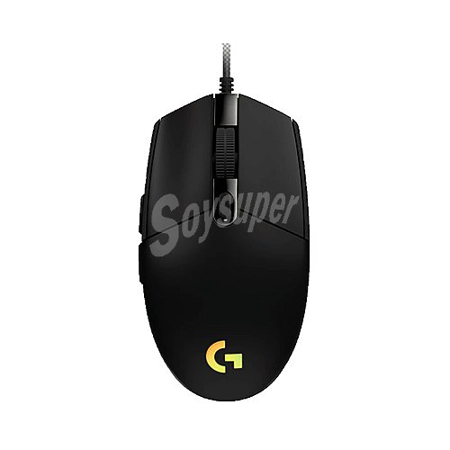 Ratón gaming logitech G203 Lightsync negro, iluminación rgb, 6 botones programables, 8000dpi max, conexión Usb