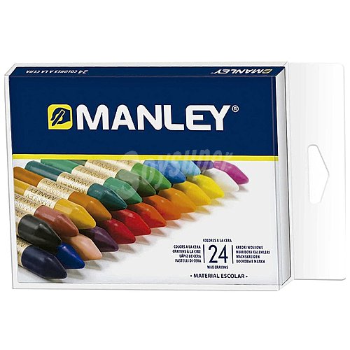 Caja de 24 ceras blandas de diferentes colores e ideales para uso escolar manley