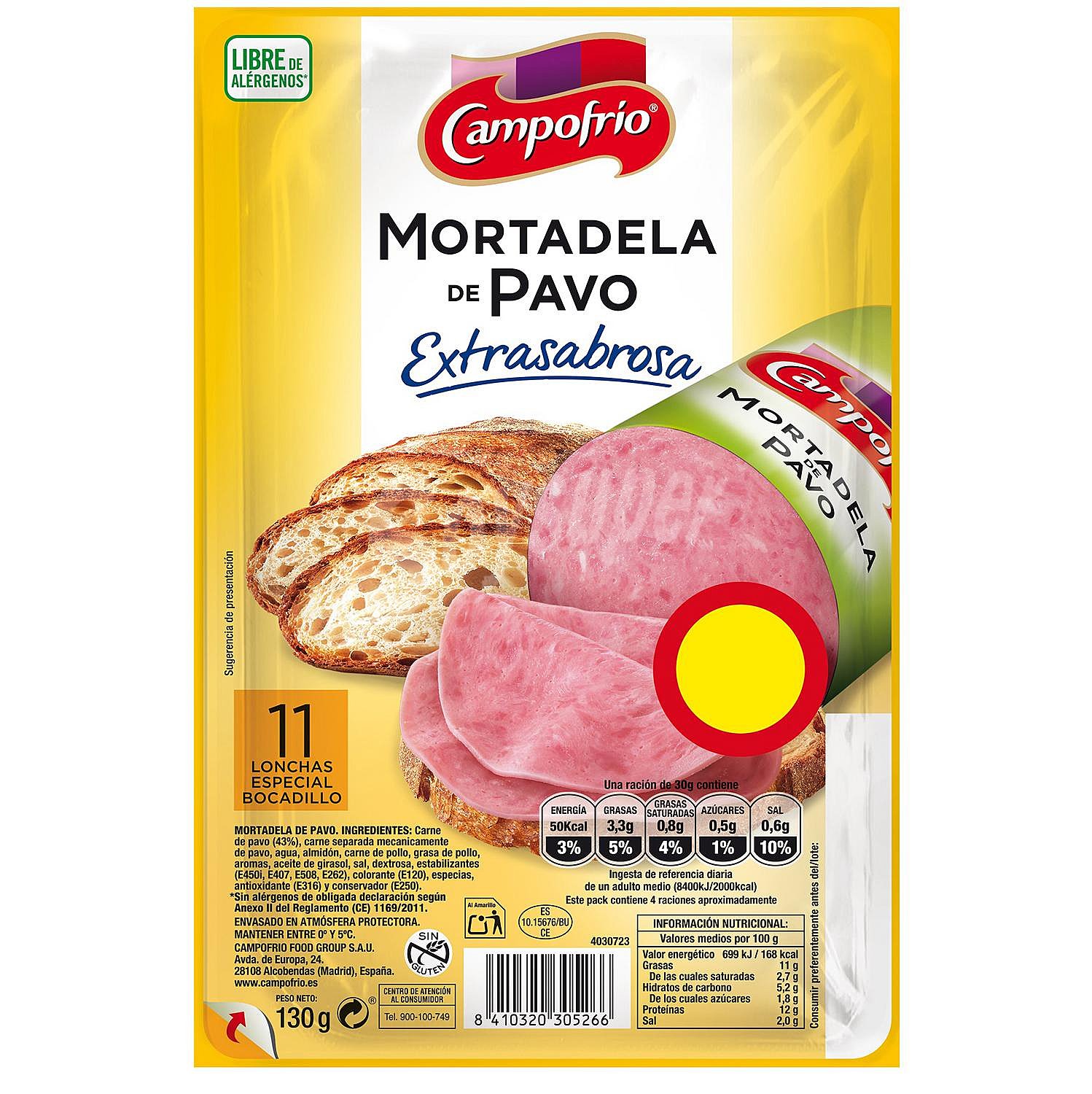 Mortadela de pavo extrasabrosa en lonchas Campofrio sin gluten