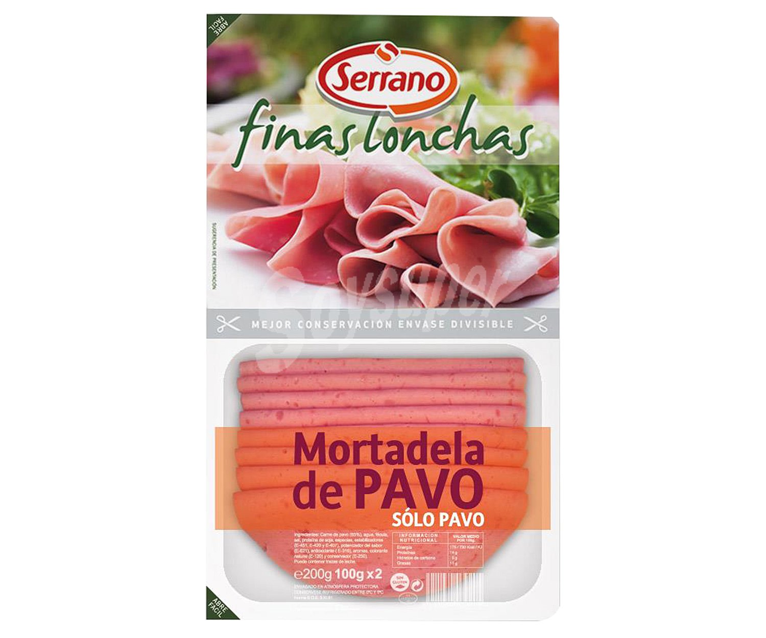 Mortadela de pavo cortada en finas lonchas serrano