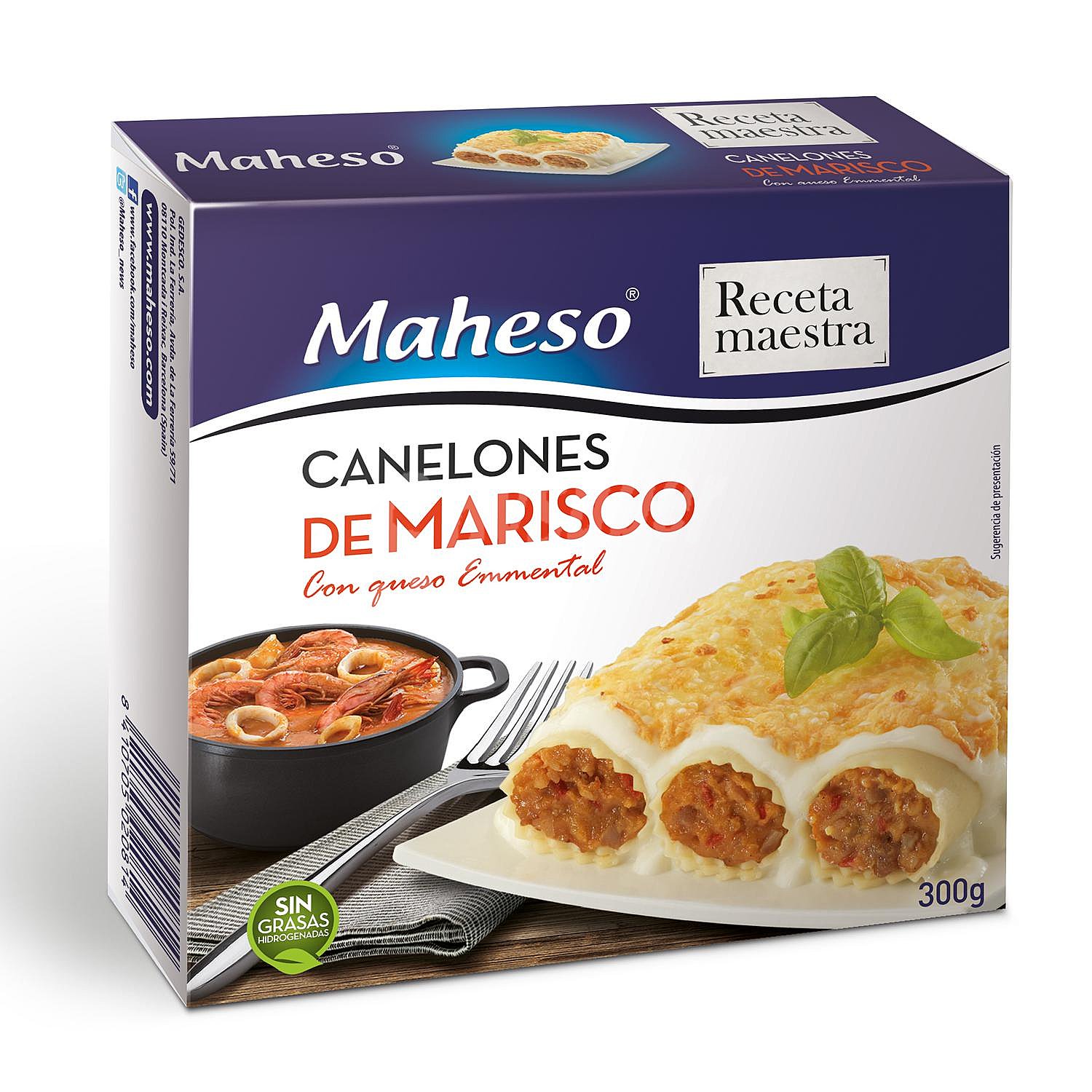 Canelones de marisco con queso Emmental