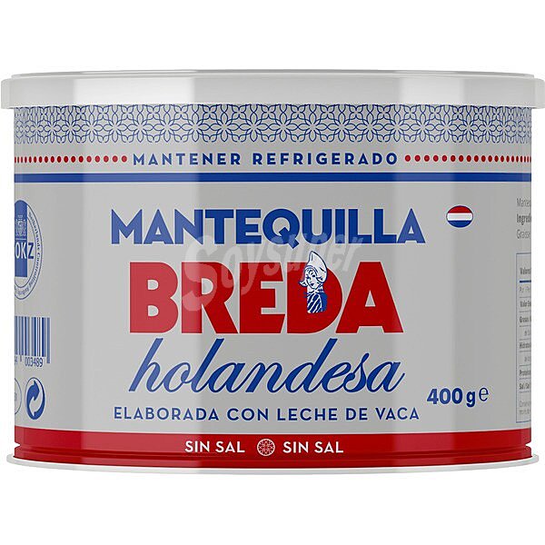 Lata de mantequilla holandesa sin sal, elaborada con leche de vaca