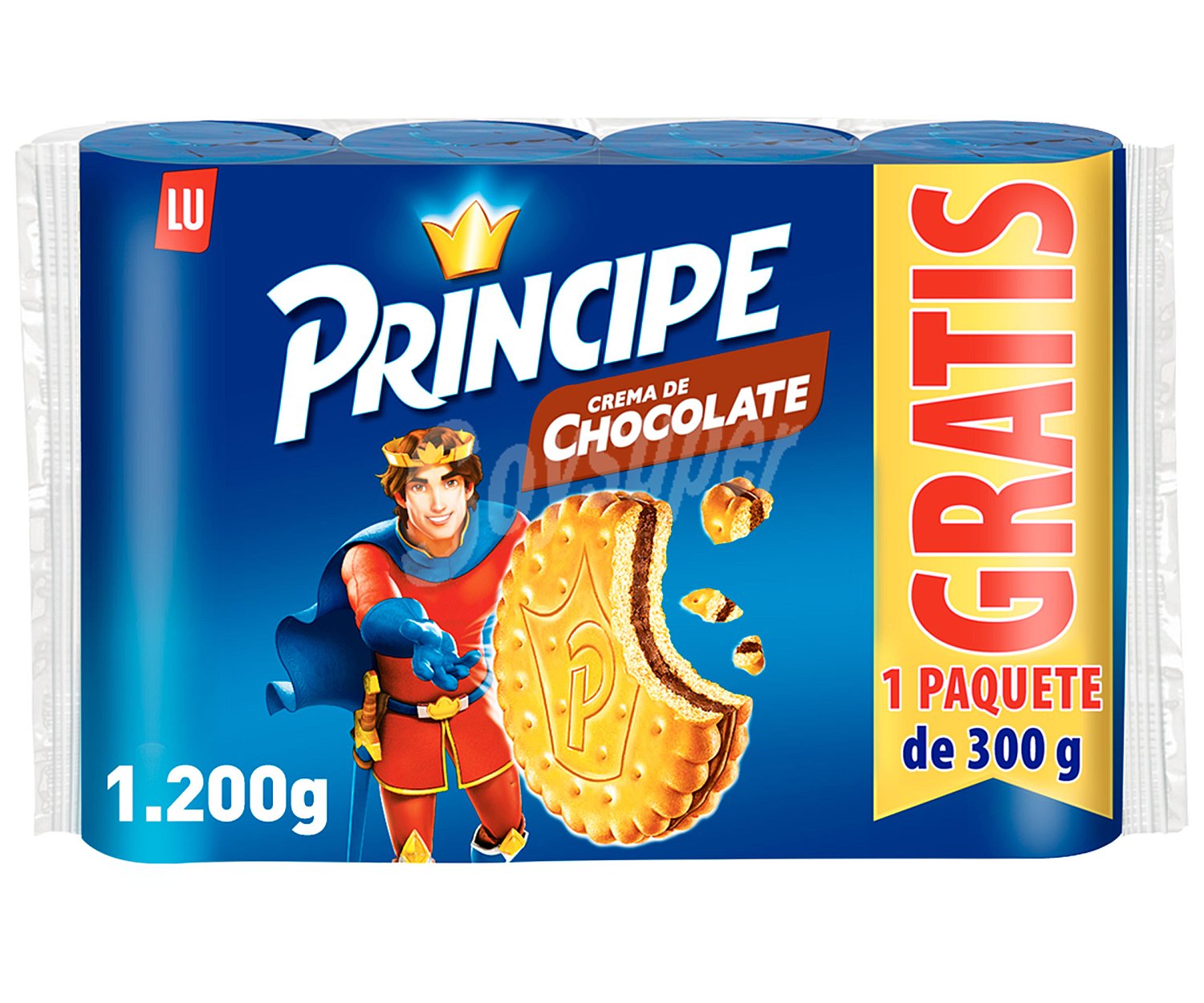 Pack de galletas crema de chocolate principe 3+1 1200 g.