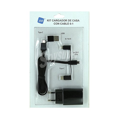 Set de carga para móviles, cargador USB a iphone lighning/microusb/tipo-c, NK