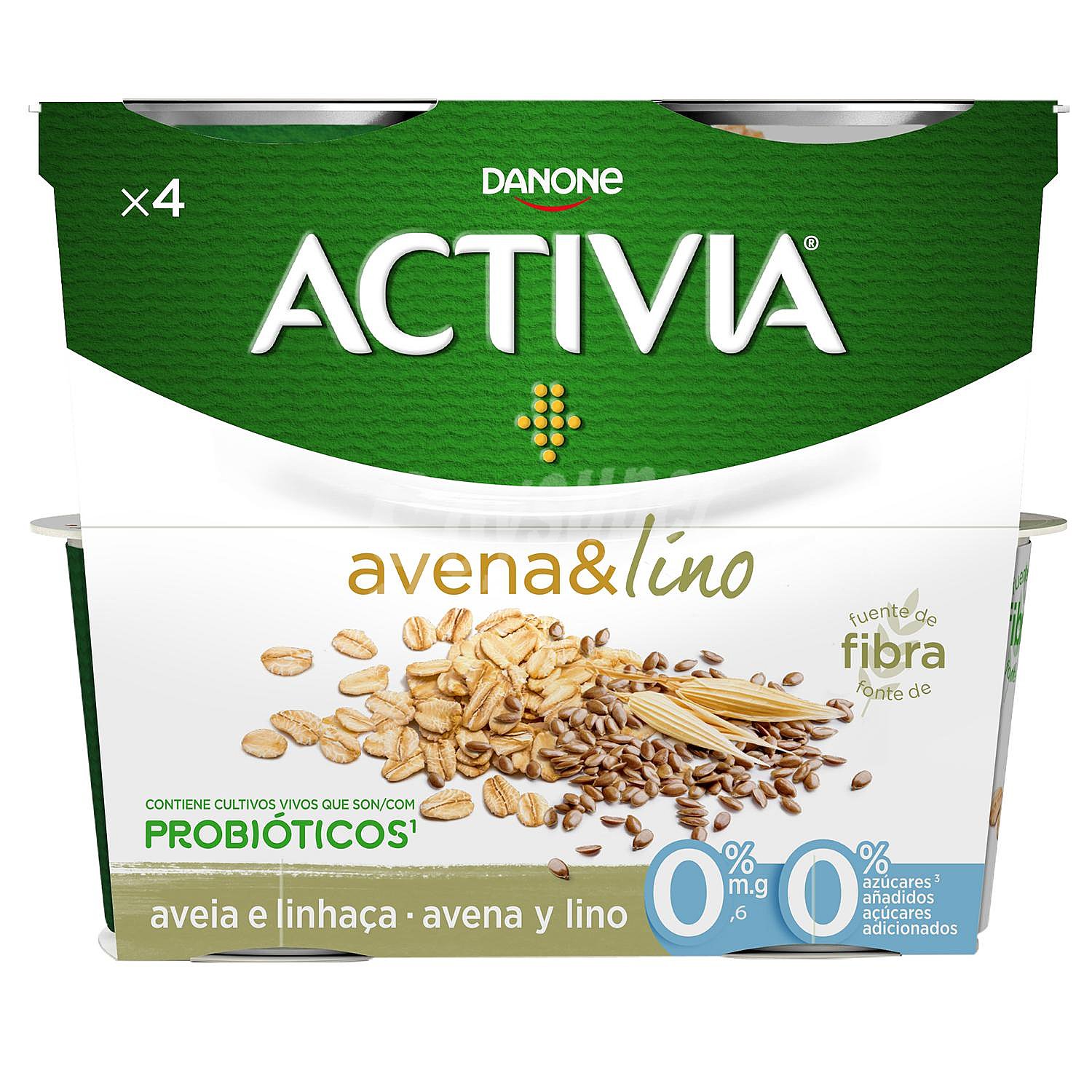 Yogur bífidus desnatado con avena y lino sin azúcar añadido Danone Activia