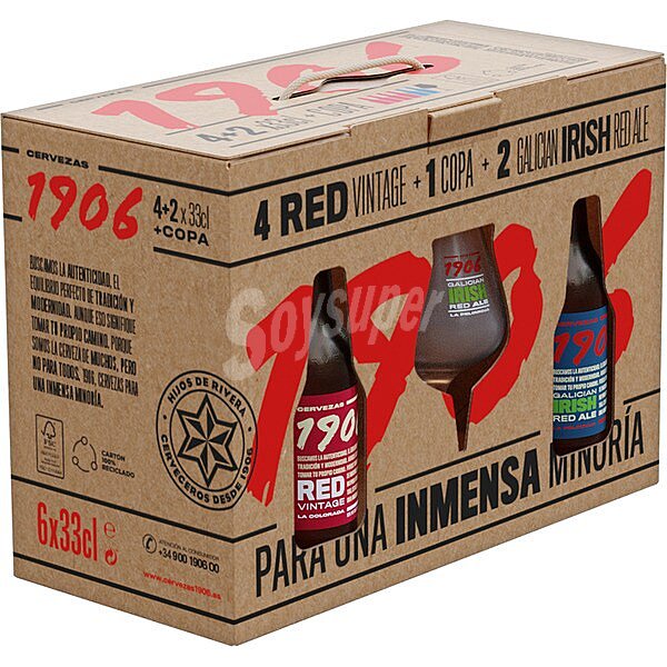 Cervezas especiales 2 variedades (4 Red Vintage, 2 Galician Irish Red Ale) + Copa