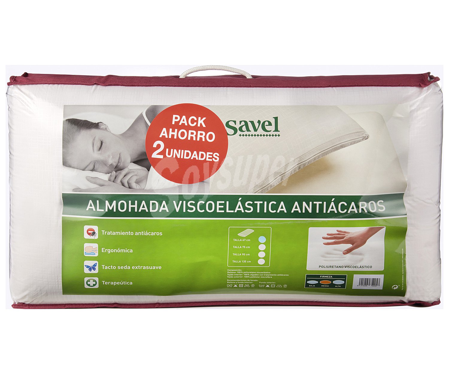 Almohadas viscoelásticas atiácaros de 67 centímetros, firmeza media savel