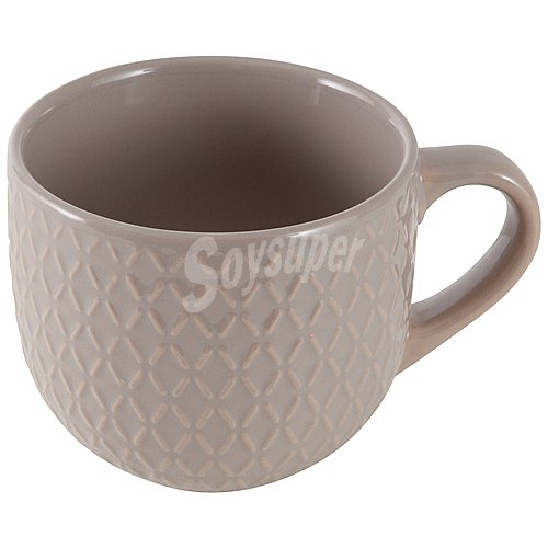 Taza jumbo de gres, color marrón con relieve , , actuel