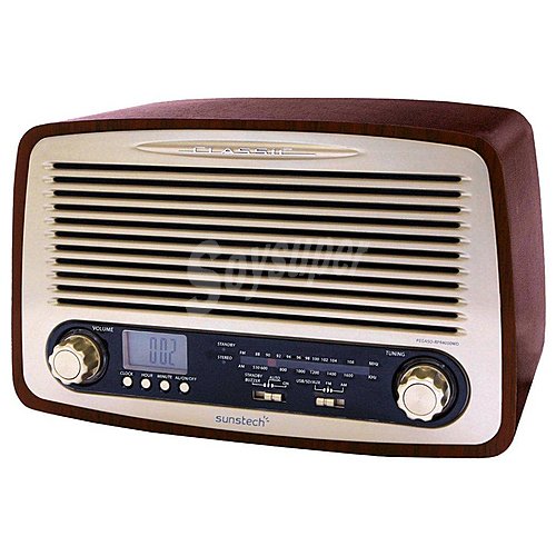 Radio de sobremesa estilo retro sunstech RPR4000WD, AM / FM, reloj, alarma, usb, lector tarjetas, aux