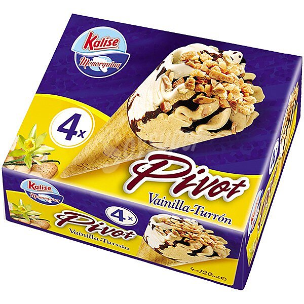 Pivot cono de helado de vainilla y turron 4 unidades estuche 280 g