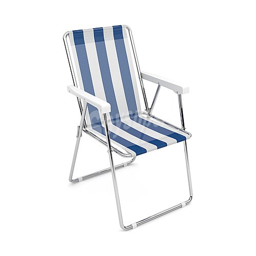 Silla de playa plegable rayas azules, 55x53x76 cm. ikunik.