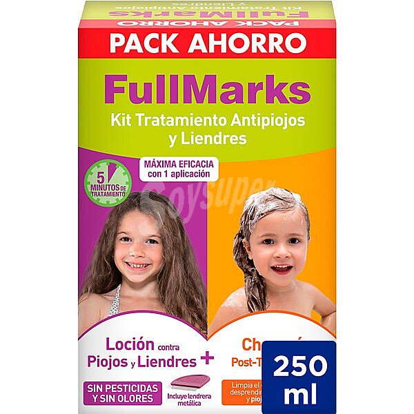 Kit Tratamiento antipiojos para niños contiene loción + champú post-tratamiento 150 ml y Lendrera