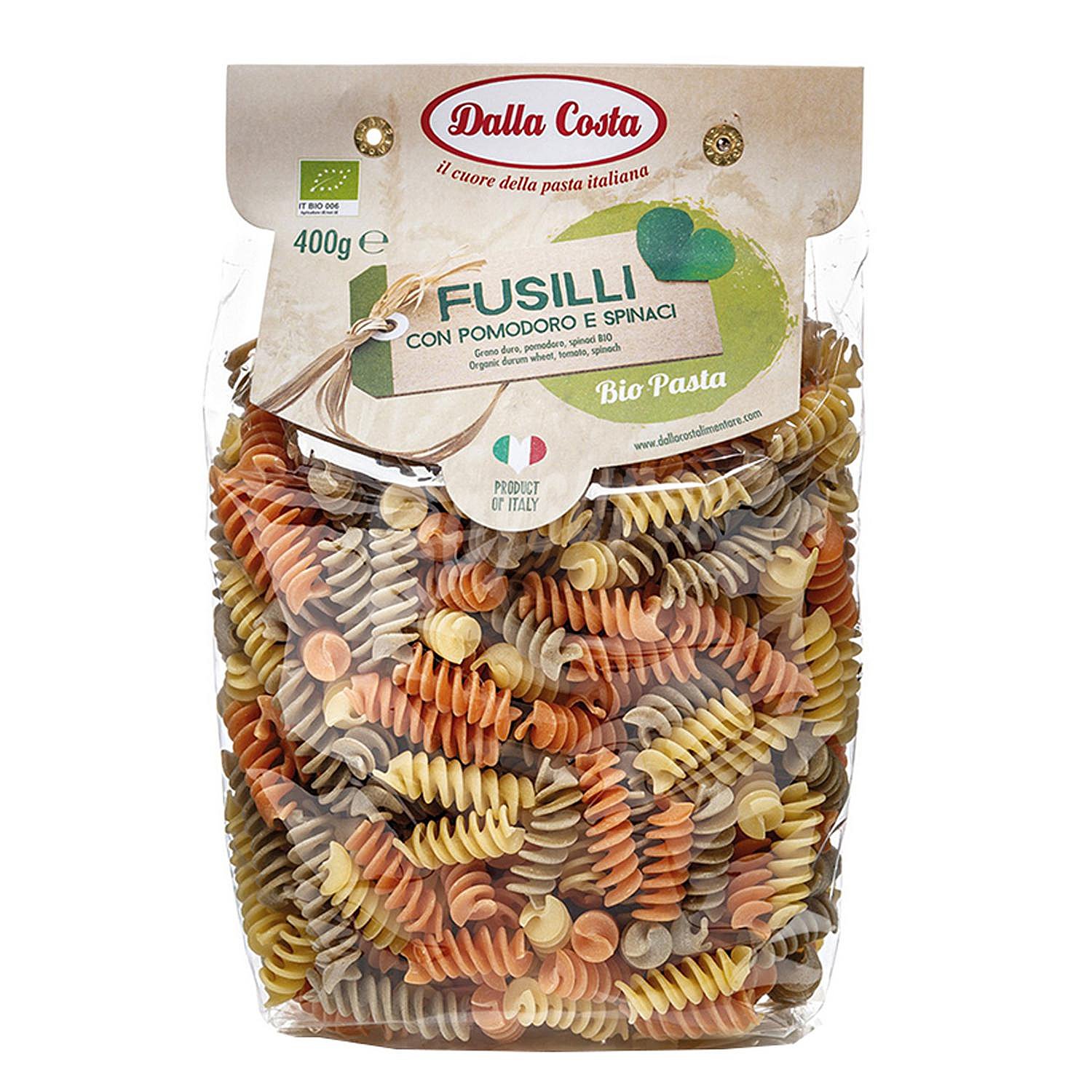 Fusilli tricolor con tomate y espinaca ecológico Dalla Costa