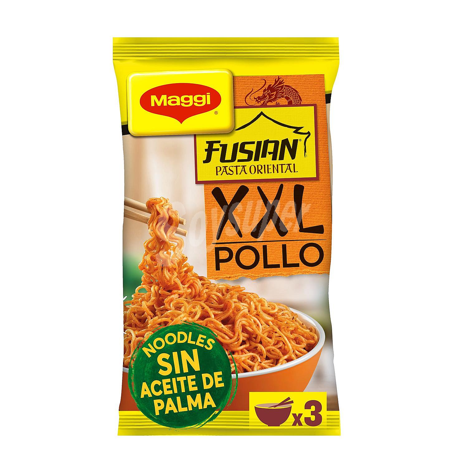 Pasta oriental sabor pollo a las finas hierbas Fusian XXL Maggi sin aceite de palma