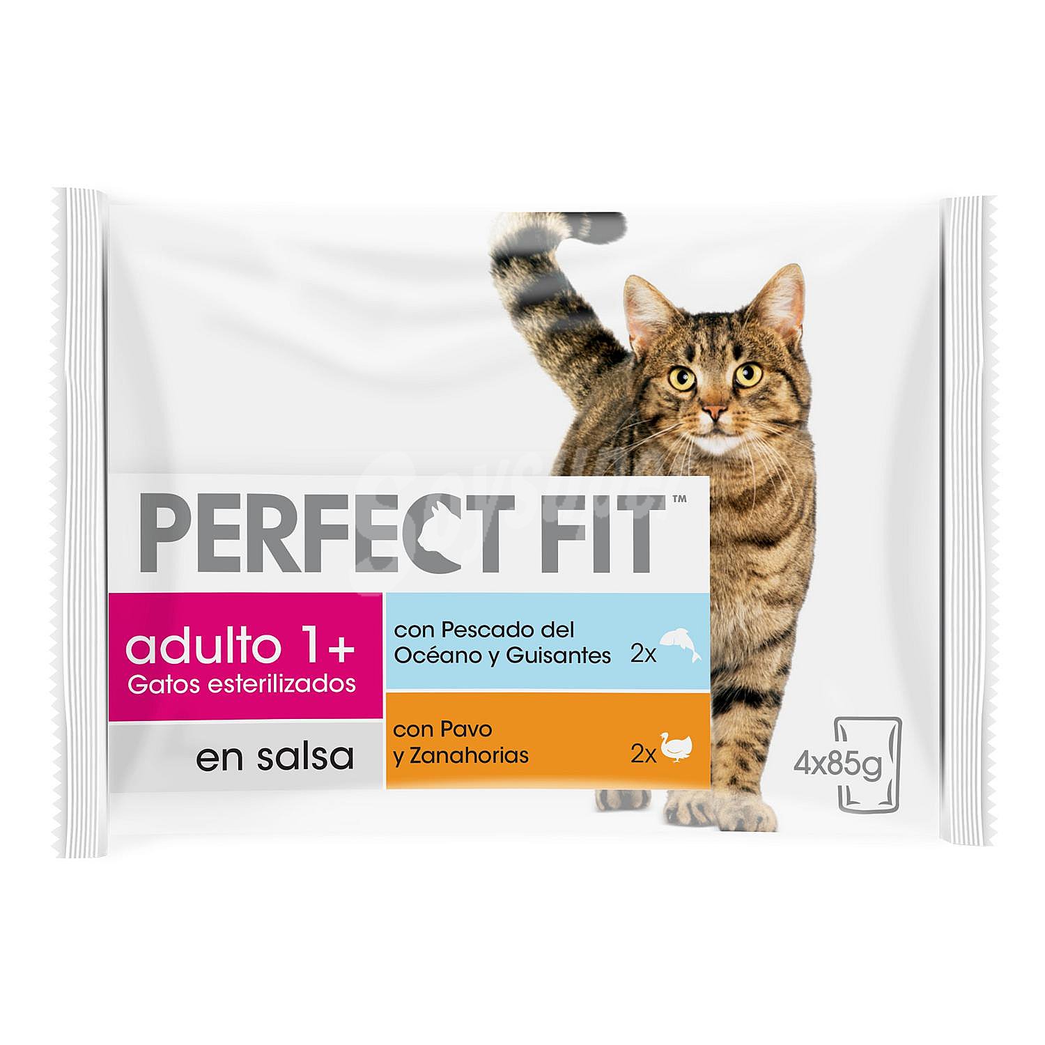 Comida húmeda esterilizada de pescado y pavo para gatos Perfect Fit