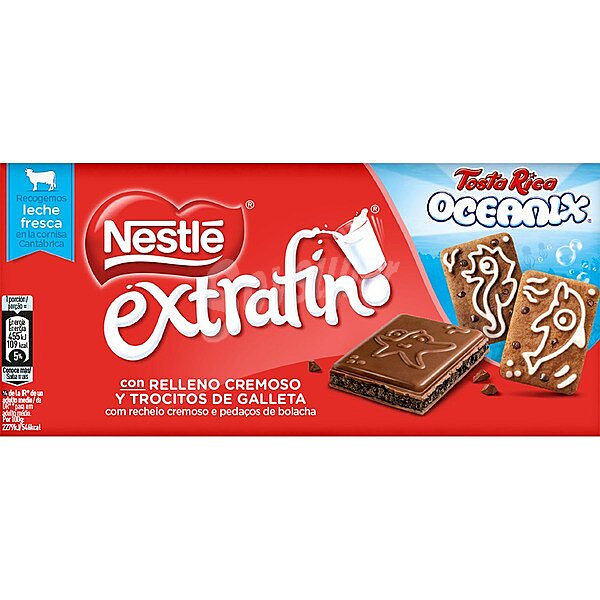 Chocolate con leche con relleno cremoso Tosta Rica Oceanix Nestle Extrafino