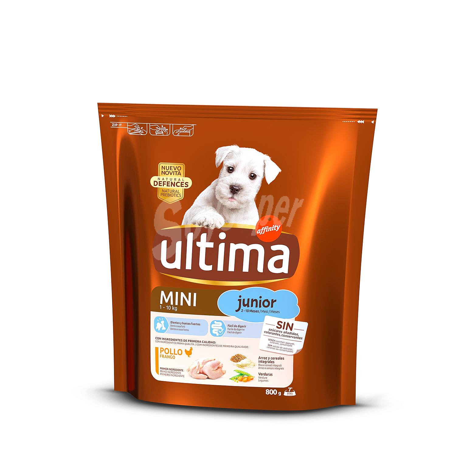 Mini junior pienso para perros cachorros 2-12 meses de raza mini 1-10 kg con pollo, arroz y cereales integrales