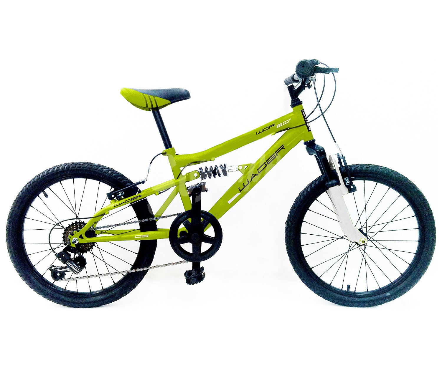 Bici de montaña de 20" (50,8cm) con 6 velocidades y doble suspension, color verde lima, wader.