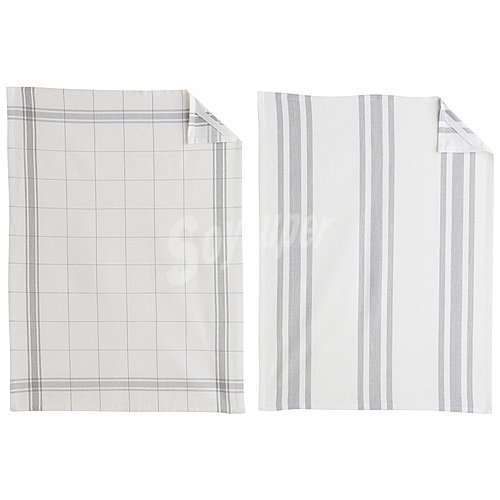 Pack de 2 paños de cocina color gris 100% algodón 180g/m², 50x70 cm. actuel.