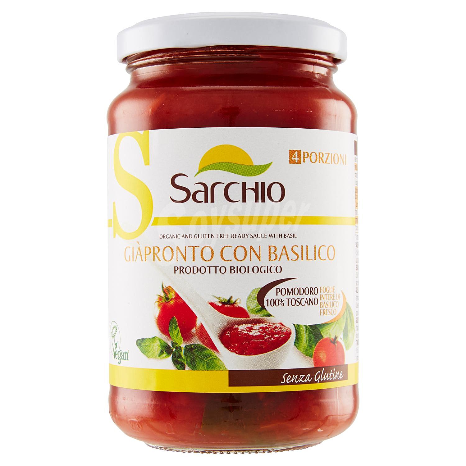 Salsa de tomate con albahaca ecológico Sarchio sin gluten