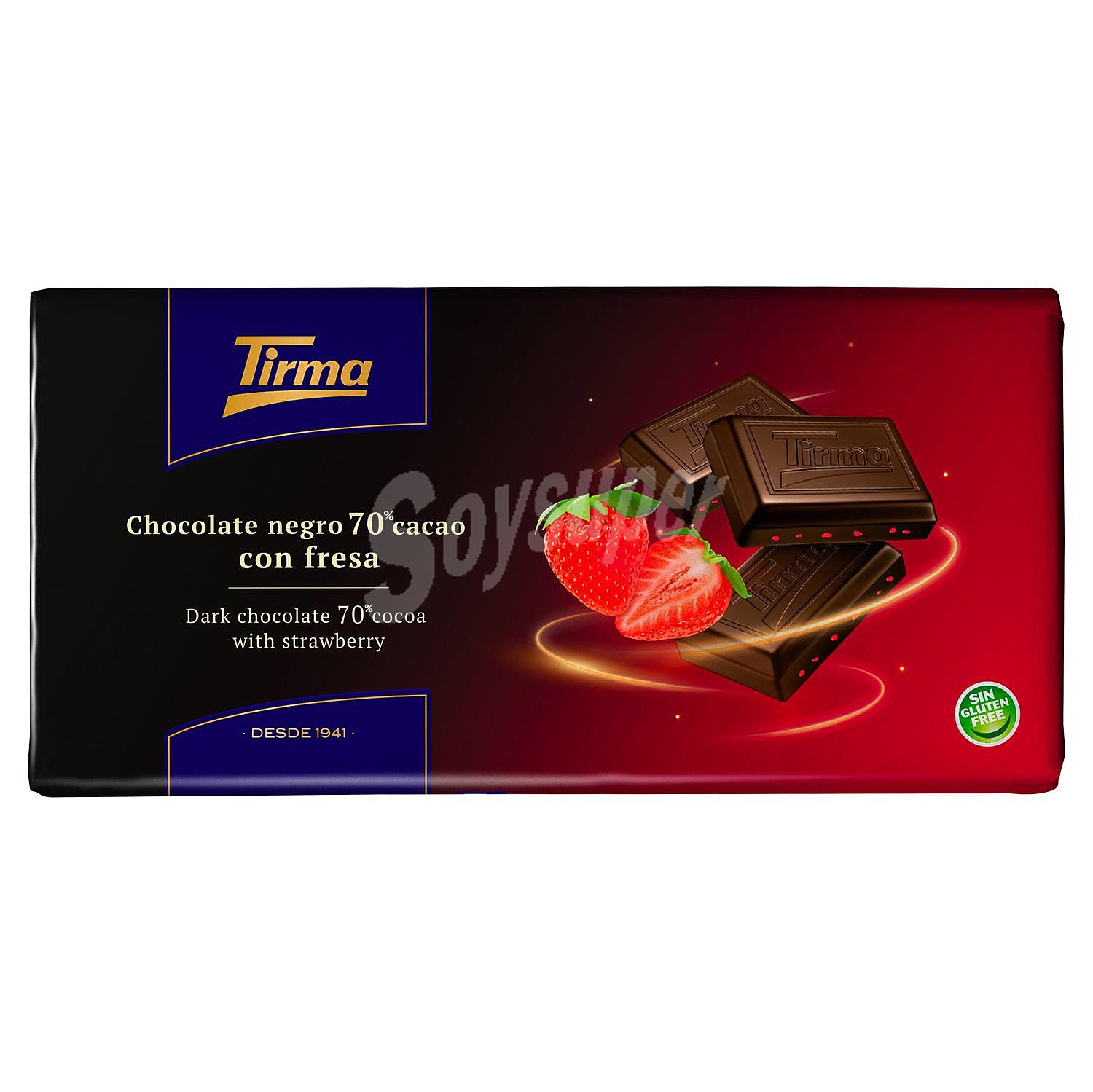 Chocolate negro 70% cacao con fresa sin gluten