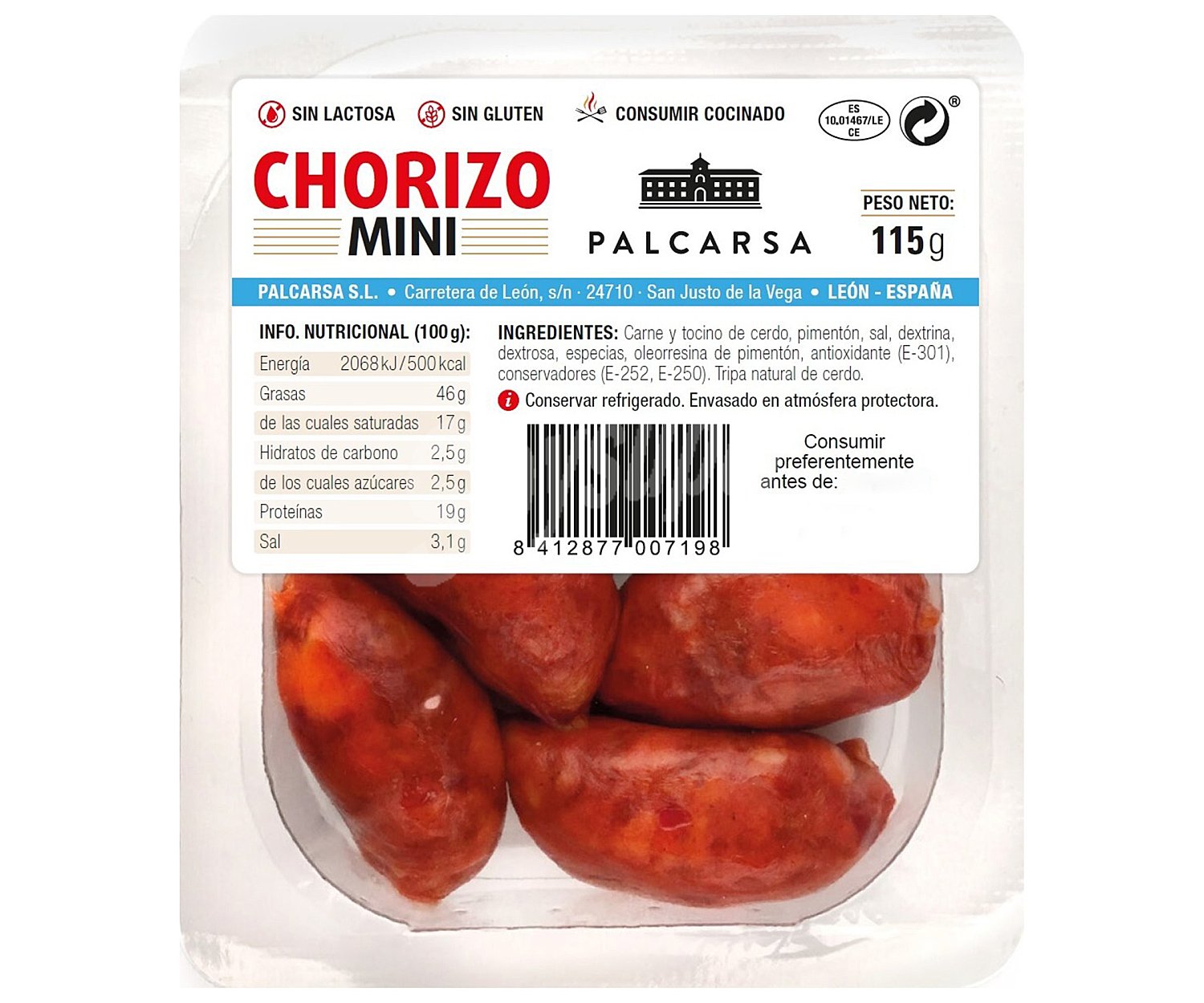 Mini chorizos sin gluten y sin lactosa, especiales para parrilla, bocadillo o cocinar