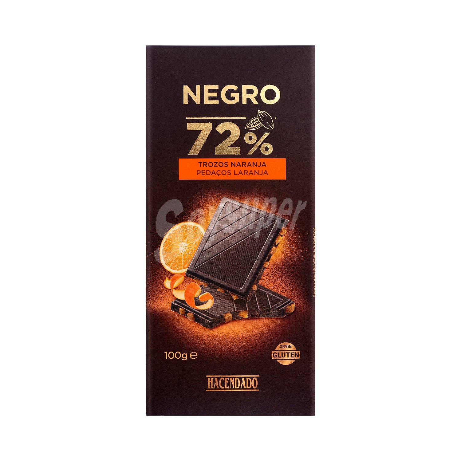 Chocolate extrafino negro con trozos de naranja