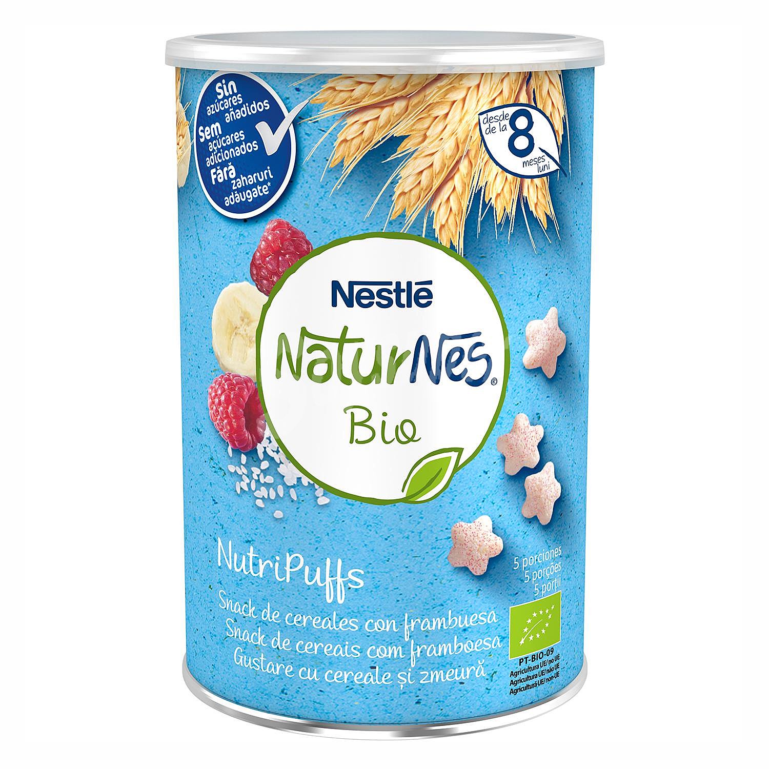 Snack de cereales con frambuesa ecológico Nutripuffs Naturnes Bio Nestlé