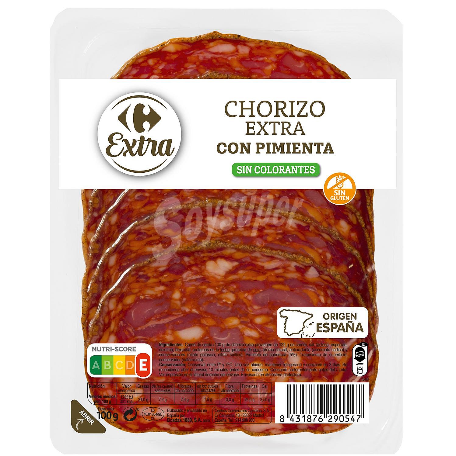 Chorizo extra con pimienta en lonchas Extra sin gluten