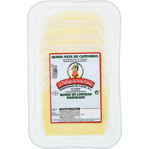 Queso de vaca madurado elaborado con leche pasteurizada en lonchas DOP Queso Nata de Cantabria