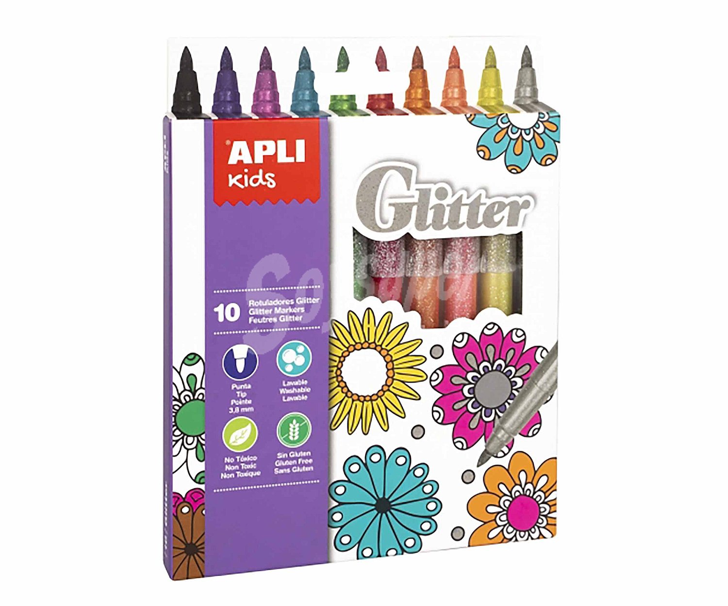 Pack de 10 rotuladores brillantes glitter, apli.