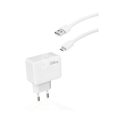 Adaptador USB + cable microusb qilive, 2A, longitud 1,2m