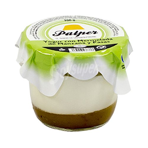 Palper Yogur natural con mermelada de manzana y pasas, hecho en Asturias palper