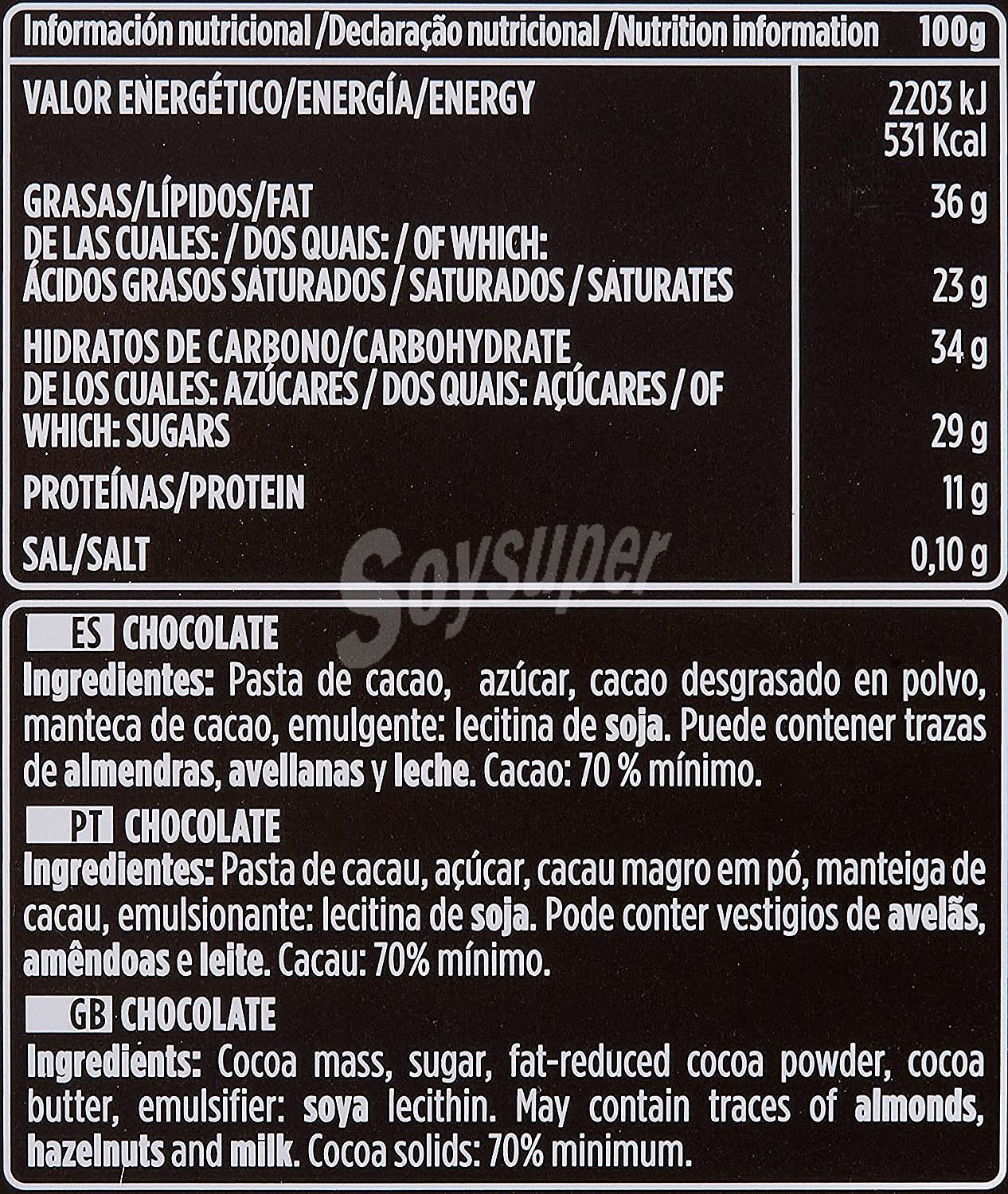 Chocolate negro 70%