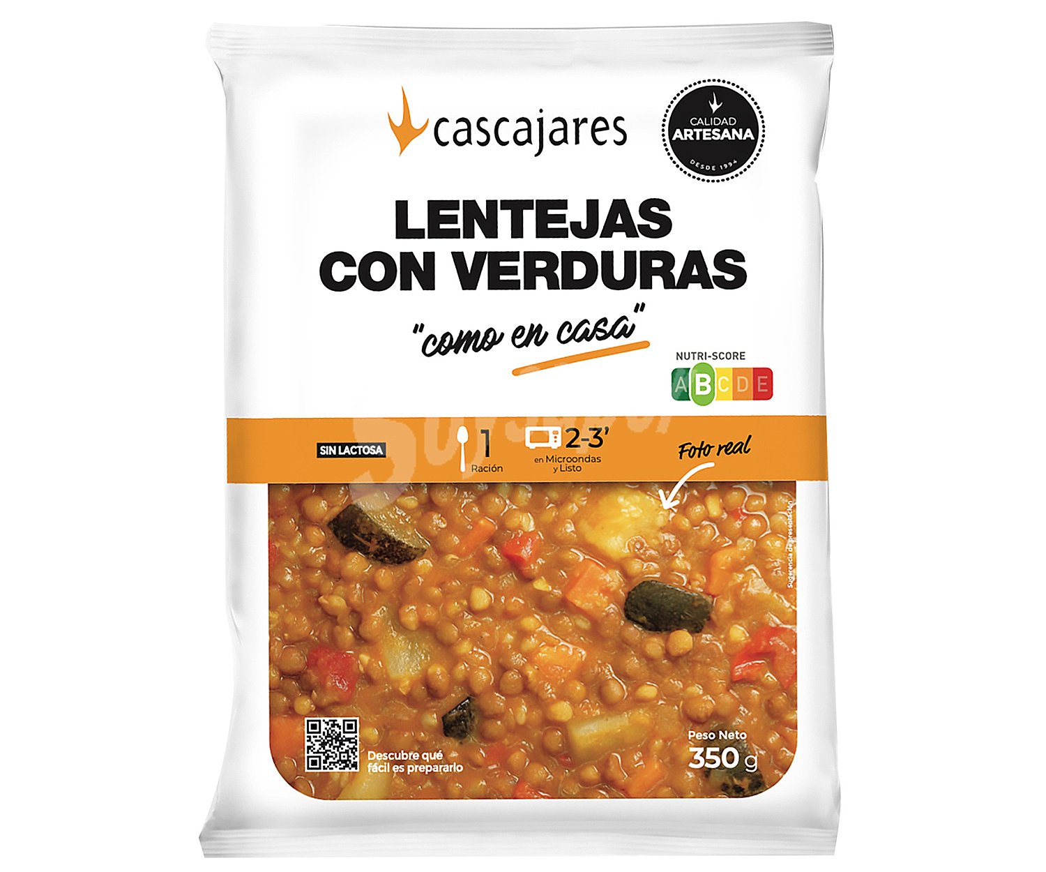 Lentejas con verduras, listas para calentar y comer