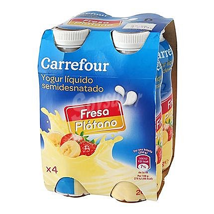 Yogur semidesnatado líquido de fresa y plátano Carrefour