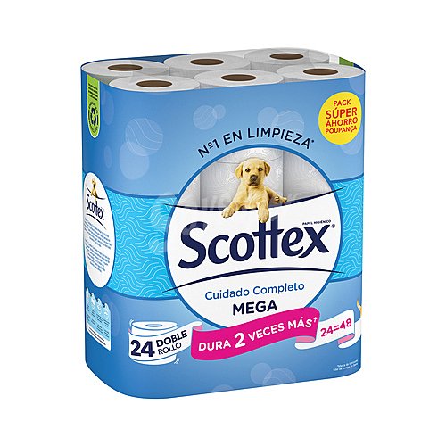 Scottex Papel higiénico Mega (más papel por rollo, de tipo mega rollo equivalen a 48 rollos standard) scottex 24 rollos