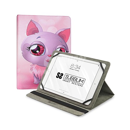 Funda universal para tablet 10.1 subblim Trendy Case Cat, función soporte, cierre con banda elástica