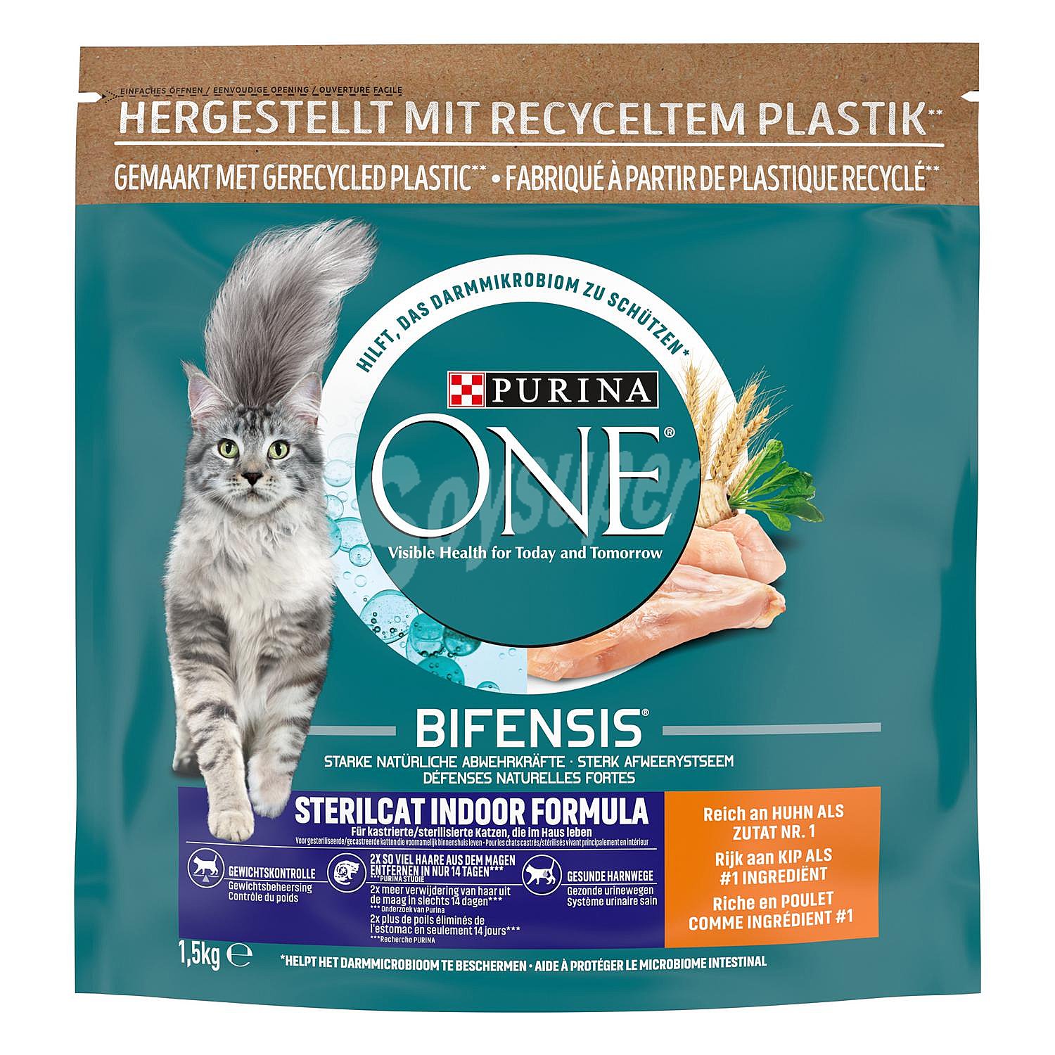 Pienso de pollo y trigo para gato adulto esterilizado Purina ONE Bifensis